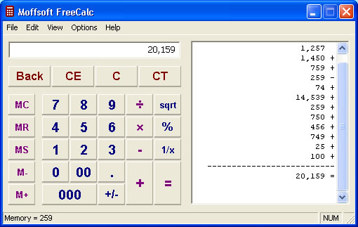 Moffsoft FreeCalc - calculator freeware 