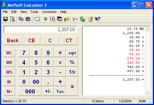 Moffsoft Calculator 2 - calculate finances, mortgages, times, dates and more.